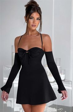 Regina Pleated Bust Lace Up Back Mini Dress Cherry Blossom Dress, Fashion 2024, Club Dresses, Types Of Skirts, Chiffon Fabric, Short Girls, Flared Sleeves, Moda Fashion, Mini Black Dress