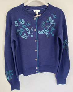 Blue Embroidered Sweater For Fall, Embroidered Blue Sweater For Fall, Spring Blue Embroidered Cardigan, Blue Embroidered Winter Sweater, Fitted Cardigan For Winter Festivals, Fitted Winter Cardigan For Festive Occasions, Betty Cardigan, Sundance Catalog, Cozy Cardigan