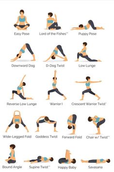 a woman doing yoga poses with her arms and legs spread out in different positions, including the