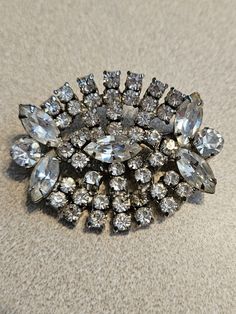 Vintage 2-Tier Clear Crystal Rhinestone Brooch Pin. Marquis And Round Rhinestone | eBay