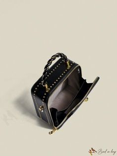 BirdinBag - Stylish Mini Box Bag with Embroidered Letters and Studded Decor Portable Rectangular Bag For Gifts, Rectangular Portable Box Bag For Daily Use, Rectangular Gift Bag, Gift Rectangular Shoulder Bag, Rectangular Case Shoulder Bag Gift, Everyday Rectangular Box Bag, Formal Rectangular Satchel, Gift Rectangular Box Bag With Removable Pouch, Gift Box Bag With Removable Pouch In Rectangular Case