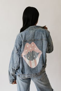 Rivalry Runway Denim Jackets make the perfect outfit to show off your favorite place and are great gifts! Fit: Oversized Material: Denim (85% cotton, 15% polyester Color: Medium/dark wash denim Care: Machine wash delicate cold & tumble dry low Rose Pink Lips, Runway Denim, Printed Denim Jacket, Pink Out, Print Denim, Lips Print, Gameday Outfit, Printed Denim, Denim Jackets