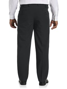 The same great fit and style you love from our best-selling Gold Series, now under a new label. Exclusively available at DXL in sizes that fit and flatter the Big and T​all man, these classic dress pants have been redesigned with a more modern style and updated measurements to ensure little to no alterations. The classic pleated style has a bit of stretch and a lustrous sheen for a more dressy, contemporary look. Hidden expandable Waist-Relaxer insets add up to four inches and the 32" inseam ​ca Classic Black Relaxed Fit Dress Pants, Black Relaxed Fit Bottoms For Business, Black Relaxed Fit Dress Pants For Formal Occasions, Formal Black Dress Pants With Elastic Waistband, Classic Black Dress Pants With Elastic Waistband, Black Pants With Relaxed Fit And 5-inch Inseam, Easy Stretches, Sell Gold, Classic Dress