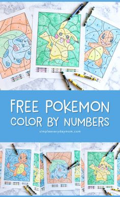 pokemon color by numbers for kids with the title overlay that reads free pokemon color by numbers