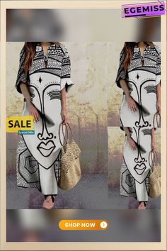 Women's Fashion Print Loose Plus Size Dress Casual Graphic Print Maxi Dress For Spring, Graphic Print Maxi Dress For Vacation, Spring Casual Maxi Dress With Graphic Print, Casual Spring Maxi Dress With Graphic Print, White Graphic Print Dress For Vacation, Summer Graphic Print Maxi Dress, Bohemian Graphic Print Maxi Dress, Chic Summer Maxi Dress With Graphic Print, Chic Graphic Print Beach Dress