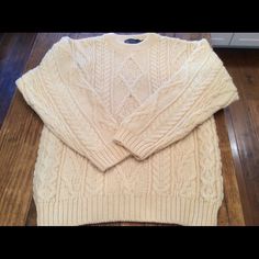 Wool, From Ireland, Authentic Irish Fisherman Knit Sweater. Size Small/Medium. 22” Long, 18” Across Chest. Arm Length, 23”. Beautiful!! Merino Wool Cable Knit Long Sleeve Tops, Wool Long Sleeve Cable Knit Tops, Wool Cable Knit Long Sleeve Tops, Classic Textured Knit Crew Neck Cardigan, Classic Long Sleeve Knitted Polo Sweater, Classic Knitted Winter Sweater, Classic Cream Crew Neck Sweater, Classic Cream Polo Sweater, Classic Textured Knit Crew Neck Outerwear