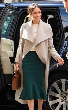 The Meghan Markle Skirt! This gorgeous skirt is owned by the Duchess of Sussex and was worn by her during her visit to Ireland. It is a classic silhouette that would be a great addition to any wardrobe. This skirt is for pre-order. Please select your size, preferred color and continue to the check out. If you have sizing questions about the brand please email info@wdrobeapparel.com and we will help you select the best size for you. This product takes 4-6 weeks to deliver. UPDATE: Due to current At Andrews, Meghan Markle Dress, Greta Constantine, Tie Up Shirt, Meghan Markle Style, Celebrity Style Inspiration, Simple Tees, Color Swatch, Military Inspired