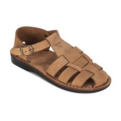 Daniel Camel Brown Nubuck - Leather Fisherman Sport Sandal - front view Classic Brown T-strap Sandals For Summer, Classic Adjustable Sandals For Beach, Comfortable Natural Leather Sandals, Classic Adjustable Beach Sandals, Leather Closed Toe Sport Sandals For Beach, Casual Closed Toe T-strap Sandals With Leather Sole, Casual T-strap Sandals With Leather Sole And Closed Toe, Casual T-strap Sandals With Rubber Sole For Beach, Natural Closed Toe Sandals With Leather Footbed