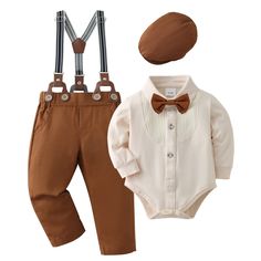 PRICES MAY VARY. High-quality material: The baby boy clothes is made of cotton blend, soft to the touch, comfortable and skin-friendly, no harm to the skin of the baby boy, handsome and attractive. Beautiful design: Baby boy outfit is designed for little gentleman, dress shirt with bow-tie and long pants make for baby boys, solid color/plaid tops with unique pleated design, beret very comfortable for your infant boy. Size: The cute baby boy suit have 4 sizes, newborn baby boy 0-3 months, baby bo Baby Boy Dressy Outfits, Boys Dressy Outfits, Boys Tuxedo, Gentleman Outfit, Bodysuit Shirt, Baby Boy Dress, Infant Boy, Newborn Boy Clothes