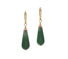 genuine emerald green aventurine jade teardrop 21mm  22K gold vermeil floral beads 14K yellow gold filled findings 14K yellow gold filled stamped ear wire earrings  Total length is approx. 1.50 inches   ( from the top of the ear wire )  Also available in 925 Sterling Silver.  Also available with leverback ear wire.  Your jewelry will arrive in a beautiful gift box. #14649AVK2D Nickel-free Teardrop Jade Jewelry, Hypoallergenic Jade Drop Earrings, Yellow Gold Jade Drop Earrings, Jade Drop Earrings For May Birthstone, Gold Teardrop Jade Jewelry, Handmade Green Pear-shaped Jewelry, Teardrop Jade Jewelry Gift, Yellow Gold Jade Dangle Jewelry, Green Teardrop 14k Gold Filled Earrings