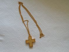 "Alva Museum Replica Cross pendant. Cypriote, 6-th Century A.D. Handmade Chain - 24.5\" Pendant - 1.5\" x 1.25\" Excellent condition, probably new old stock." Collectible Gold Cross Pendant Necklaces, Collectible Gold Necklaces With Cross Pendant, Handmade Chain, Metal Necklaces, Cross Pendant, How To Look Pretty, Pendant Necklaces, Faux Pearl, Cross Necklace