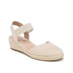 LifeStride-Kimmie Espadrille Wedge Sandal Whether going for a casual outing or a date night, the Kimmie espadrille wedge sandal from Life Stride is your right companion. Contrast stripes and dot detailing plus the espadrille wedge heel uplift the trendy look of this ankle-strap sandal while the Soft System comfort package and Velocity 2.0 technologies deliver next-level cushioning, flexibility and shock absorption. Beige Closed Toe Wedge Sandals For Spring, Beige Wedge Heel Espadrilles With Cushioned Footbed, Beige Espadrilles With Cushioned Footbed And Wedge Heel, Beige Wedge Heel Espadrilles For Spring, Spring Cream Closed Toe Wedge Sandals, Cream Wedge Heel Espadrilles For Spring, Spring Beige Espadrille Wedge Sandals, Beige Closed Toe Wedge Sandals With Cushioned Footbed, Beige Wedge Sandals With Woven Sole For Spring