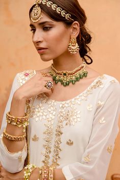 Georgette White Gotta Patti & Mirror Detailing Lehenga Set with Dupatta Matching Lehenga, White Anarkali Suits, White Anarkali, Lehenga Designs Simple, Gotta Patti, Pearl Necklace Designs, Potli Bags, Dress Indian, Dress Indian Style