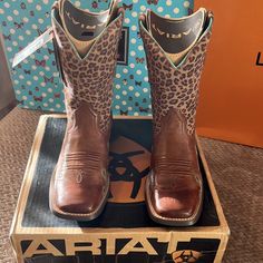 Great Boots Nib With Tags. Kids Size 6. Eu 37.5. Fits Like An Ariat Woman’s 7.5 . Looks Like A Little Manufacturer Glue Or Something On The Edge I’ll Include An Up Close Picture. Not A Lot But I Noticed It An Will Include A Picture. Ariat Shoes, Knee High Leather Boots, On The Edge, Western Boots, The Edge, Leather Boots, Knee High, Leopard Print, Glue