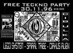 a black and white poster with the words free tekno party in front of it