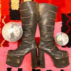 Ultra Rare Authentic Vintage Luichiny Road Warrior Leather Platform Boots! U.S. Size 13 Women/ Size 12 Men Made With In Spain ( 7 Inch Heel Platform, 4 Inch Platform Under Ball Of Foot, 24 Inches From Top To Bottom These Boots Have Kicked It Around The Globe For Decades, From Paris To San Francisco From Atlanta To Athens And They Can’t Be Found Anywhere Else But Trixie Kawasaki’s Poshmark Closet. 7 Inch Heels, 12th Man, Platform Boots, Atlanta, Womens Sizes, The Globe, Women Shoes, Boots, Heels