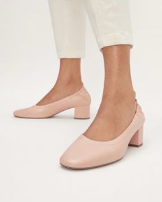 The Day Heel Pale Pink – Everlane Feminine Heels With Removable Insole And Round Toe, Spring Court Shoes With Reinforced Flat Heel, Feminine Low Heel Block Heels For Spring, Chic Everyday Heels Medium Width, Spring Wide Width Round Toe Heels, Spring Casual Court Shoes With Block Heel, Spring Block Heels With Sculpted Heel And Round Toe, Feminine Leather Court Shoes For Spring, Wide Width Round Toe Heels For Spring