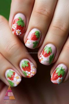 Adorable strawberry nail art perfect for pink summer nail designs. Get this cute and fruity pink summer nail art inspiration by visiting nailhow.com. Strawberry Nail Art, Strawberry Nail, Strawberry Nails, Fruit Nails, Strawberry Delight