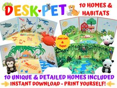 an image of children's crafts and toys with the words desk pet on it