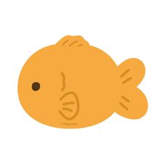 a yellow fish with black eyes on it's face is shown against a white background