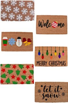 Christmas Doormats & Welcome Mats Diy Rug Painting, Winter Doormat, Christmas Doormats, Diy Christmas Door, Christmas Rugs, Moms Crafts, Painted Rug