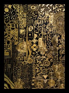 gold and black art work with abstract shapes