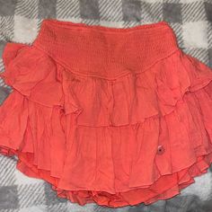 Coral Skirt Size S-M Casual Orange Mini Skirt In Relaxed Fit, Red Tiered Skirt Bottoms For Day Out, Red Mini Skirt For Spring, Red Spring Mini Skirt, Red Tiered Mini Skirt For Day Out, Red Tiered Mini Skirt For Spring, Flowy Ruffled Red Mini Skirt, Red Flowy Tiered Mini Skirt, Casual Orange Tiered Skirt Bottoms