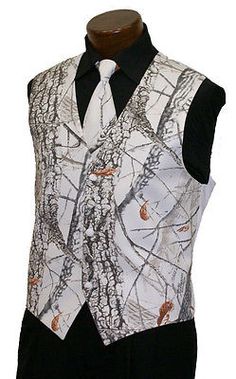 a white vest with trees on it and a black shirt underneath the vest is also available for men's wear