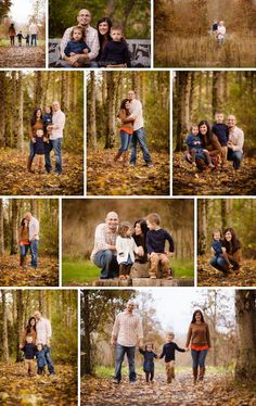 a collage of family photos in the woods