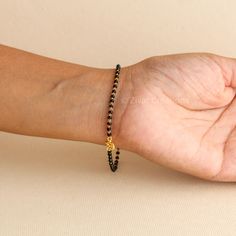 925 Silver Mangalsutra Bracelet, Indian Fancy Wrist Mangalsutra, Gift For Her, Daily Wear Traditional Black Beaded Bracelets With Tiny Beads, Dainty Black Beaded Bracelets With Tiny Beads, Bracelet Mangalsutra, Chain With Black Beads, Silver Mangalsutra, Mangalsutra Bracelet, Bracelet Indian, Colored Gemstones, Single Line