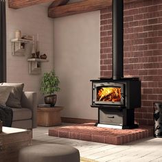 a wood burning stove in a living room