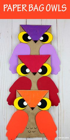 paper bag owls made with construction paper and scissors