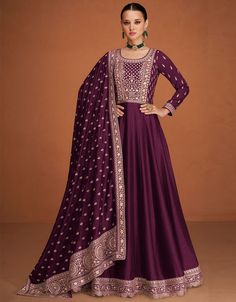 Magenta Premium Silk Na Anarkali Heavy Anarkali, Silk Anarkali Gown, Silk Anarkali Suits, Silk Anarkali, Gown With Dupatta, Gown Party Wear, Party Wear Gown, Zari Embroidery, Anarkali Gown