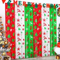 PRICES MAY VARY. Product: Christmas Pattern Ugly Sweater Photo Booth Backdrop, Christmas Foil Fringe Curtain, Color: Red Silver Green, Size : (width x drop) 3.3 x 6.6 ft each, APPLICATIONS: live streamer backdrop, broadcast streamer backdrop, Ugly Sweater party photo backdrop, stage backdrop, disco backdrop, bar backdrop decoration, etc. PREMIUM TINSEL MATERIAL: Our Christmas pattern foil fringe curtain is made of tinsel with a shiny surface and lightweight and durable metallic fringe curtains. They are good toughness, unbreakable, and can use for a long time. EASY TO APPLY: Tear off double-sided adhesive tape, then paste the fringe curtain on the top of your desired location, suitable for the doorway, window, wall, living room, and stage background decorations. CHRISTMAS PARTY PHOTO BACKD Friendsmas Party, Christmas Photo Booth Props, Streamer Decorations, Fringe Curtains, Green Tinsel, Photo Backdrop Christmas, Christmas Party Photo, Streamer Backdrop, Party Photo Backdrop