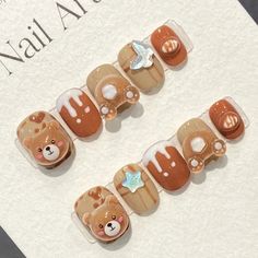 Nails Cute Animals, Teddy Bear Nails Designs, Bear Nails Designs, Teddy Bear Nail Art, Teddy Bear Nails, Bear Nail Art, Bear Nails, Charm Nails