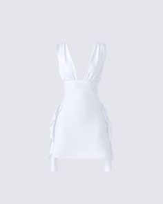 This graceful white chiffon mini dress is like a dreamy whisper of elegance 🤍 Turn heads and capture hearts in this look. Made from a drapey chiffon fabric with cascading ruffles, a plunging neckline, and a fitted waist ☁️ Tabyana Ali, Satin Corset Top, Satin Corset, Cascading Ruffles, Chiffon Mini Dress, White Chiffon, Chiffon Fabric, Plunging Neckline, Xl Dress