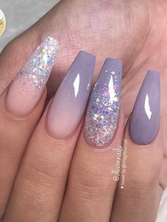 White Coffin Nails, Lavender Nails, Winter Nails Acrylic, Ombre Acrylic Nails, Cute Acrylic Nail Designs, Coffin Nails Long, Summer Acrylic Nails, Nail Designs Glitter, Coffin Nails Designs