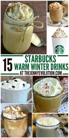 starbucks's warm winter drinks with text overlay