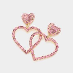 Small heart linked with larger hollow heart | Gold, Silver or Pink | Post back earrings Size: 1.25" X 1.75" Hollow Heart, Heart Dangle Earrings, Open Heart, Small Heart, Kids Jewelry, Sale House, Falling In Love, In Love, Dangle Earrings