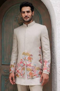 Flower Kurta For Men, Reception Dress Men Indian, Traditional Outfits For Men Indian, Wedding Kurta Designs Men's, Indian Wedding Outfits Man, Wedding Wears For Men, Indian Outfits For Men Wedding, Pastel Jodhpuri Suits For Men, Sangeet Clothes For Men