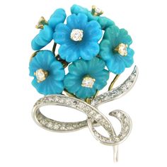 A Bunch Of Flowers, Art Deco Brooch, Gold Brooches, Pearl Brooch, Bunch Of Flowers, Turquoise Color, Rose Cut Diamond, Gold Flowers, High Jewelry