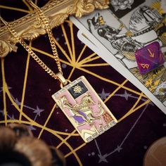 This Death Tarot Card Necklace is an elegant adornment for someone looking to add a subtle yet sophisticated edge to their wardrobe. Crafted from enamel and featuring a striking depiction of the Death tarot card, its wearer radiates a mysterious, exclusive aura that will draw admiring glances. DETAILS Plating: 18K Gold Materials: 18K Gold on Brass, Cubic Zirconia, Enamel Measurements: Length: 17.72"(45.0cm) + Extender: 1.97"(5.0cm) Pendant Size: Length: 1.18''(3.0cm)+Width: 1.57''(4.0cm) Weight: Wheel Of Fortune Tarot, Tarot Card Necklace, Diamond Star Necklace, Star And Moon Necklace, Card Necklace, Diamond Evil Eye, Unique Gift Wrapping, Talisman Necklace, Lucky Bracelet