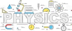 the word physics surrounded by various icons and symbols royalty free art stock illustration, illustrations, science