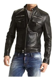 Jaqueta Masculina Couro Legítimo Slim Biker | Parcelamento sem juros Fitted Leather Jacket With Pockets For Biker Events, Casual Biker Jacket With Pockets For Biker Events, Casual Biker Jacket With Pockets For Events, Classic Long Sleeve Biker Jacket With Multiple Pockets, Leather Biker Jacket With Multiple Pockets Long Sleeve, Casual Fitted Biker Jacket With Multiple Pockets, Biker Leather Jacket With Flap Pockets, Long Sleeve Biker Leather Jacket With Flap Pockets, Casual Fitted Leather Jacket With Multiple Pockets