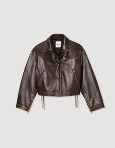 Distressed Leather Jacket, Cropped Leather Jacket, Sandro Paris, Malene Birger, Distressed Leather, Vintage Stil, Women Collection, Blazer Jacket, Black And Brown