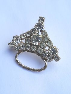 Clear Prong Set Rhinestone Crown Tiara Brooch Pin Unique Diamond Wedding Brooch, Unique Diamond Wedding Brooches, Antique Jeweled Brooch For Wedding, Vintage Jeweled Crystal Brooches, Vintage Crystal Jeweled Brooches, Vintage Rhinestone Brooches For Anniversary, Vintage Crystal Brooches For Anniversary, Vintage Anniversary Brooch With Sparkling Stones, Vintage Bling Brooches For Anniversary