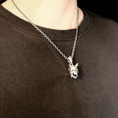 made by Strange Freak Designs SFD-P-088 pendant skull horn chain not included made in JAPAN Silver Punk Skull Necklace, Silver Skull Chain Necklace, Silver Skull Shaped Chain Necklace, Silver Gothic Skull Necklace, Silver Work, Brass Pendant, Pendant Necklaces, Made In Japan, Horn