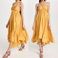 Reposhing This Item I Purchased From @Heatherbees91. Loved It, But Ready To Rotate For Something New. Questions? Leave A Comment Below! Yellow Sundress For Cocktail Occasions, Silk Georgette Dress, Summer Cocktail Dress, Ombre Dress, Linen Mini Dress, Halter Maxi Dress, Zimmermann Dress, Halter Maxi, Dress Gold