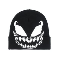 PRICES MAY VARY. VENOM BEANIE CAP: This cool and stylish Venom hat sports a sleek black color scheme befitting the super symbiote, and features Venom's face with eyes and fangs on the front of the cuffed winter hat, making this an excellent gift for the Venom or Spider-Man fan in your life ONE SIZE: Skully caps can be easily stretched to fit adult men's and women's heads of all shapes and sizes to allow for instant comfort when worn LIGHTWEIGHT AND DURABLE: Skull cap is composed of lightweight a