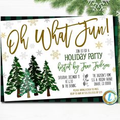 a holiday party with trees and snowflakes